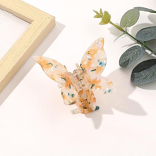 2 Stück Farbige Schmetterling Haarklammer,7.5cm Haarspangen Rutschfeste Butterfly Hair Clips Acetat Haarklammern Schmetterling Haarschmuck Damen für Dickes Und Dünnes Haar,Orangeblau von Blausky