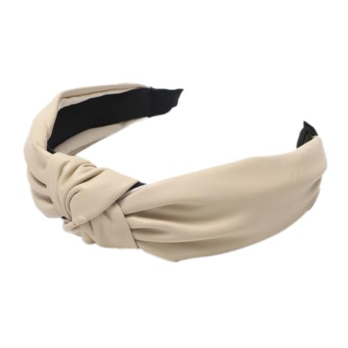 2 Stück Haarreifen Damen,Leder-Stirnband Stirnbänder mit Knoten Breit Haarband aus PU-Leder Anti-Rutsch Haarbänder Haarreif Haarschmuck Retro Style für täglich Strand Taufe,Beige von Blausky