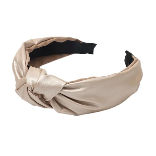 2 Stück Haarreifen Damen,Leder-Stirnband Stirnbänder mit Knoten Breit Haarband aus PU-Leder Anti-Rutsch Haarbänder Haarreif Haarschmuck Retro Style für täglich Strand Taufe,Champagner von Blausky