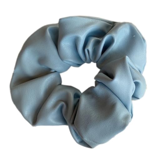 2 Stück Leder Haargummis für Damen,Scrunchies Weiche Elastische Haare Ringe Haarband Haarringe aus PU-Leder Pferdeschwanzhalter Haarschmuck für Frauen Dicke und Lockiges Haar,Blau von Blausky