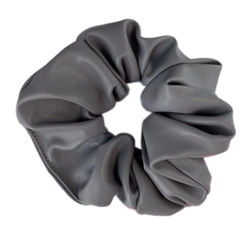 2 Stück Leder Haargummis für Damen,Scrunchies Weiche Elastische Haare Ringe Haarband Haarringe aus PU-Leder Pferdeschwanzhalter Haarschmuck für Frauen Dicke und Lockiges Haar,Grau von Blausky