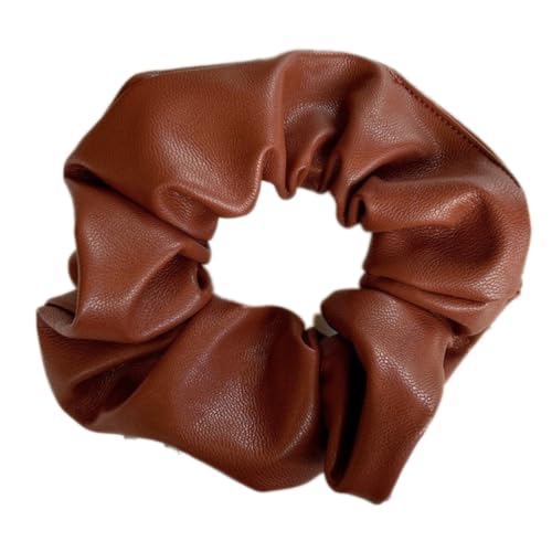 2 Stück Leder Haargummis für Damen,Scrunchies Weiche Elastische Haare Ringe Haarband Haarringe aus PU-Leder Pferdeschwanzhalter Haarschmuck für Frauen Dicke und Lockiges Haar,Kaffeerot von Blausky