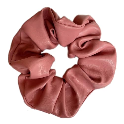 2 Stück Leder Haargummis für Damen,Scrunchies Weiche Elastische Haare Ringe Haarband Haarringe aus PU-Leder Pferdeschwanzhalter Haarschmuck für Frauen Dicke und Lockiges Haar,Rosa von Blausky