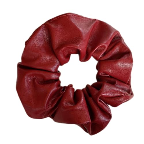 2 Stück Leder Haargummis für Damen,Scrunchies Weiche Elastische Haare Ringe Haarband Haarringe aus PU-Leder Pferdeschwanzhalter Haarschmuck für Frauen Dicke und Lockiges Haar,Weinrot von Blausky