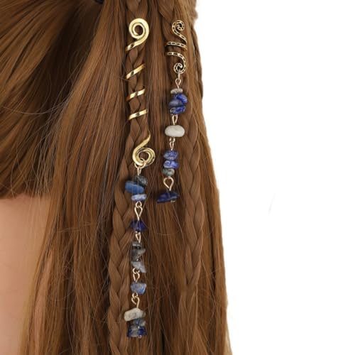 2 Stück Metall Dreadlocks Haarschmuck,Haarspiralen Clips Spiral Pin Spirale Haarspange mit Steinperlen Spirale Haar Clip Zöpfe Schmuck für Männer & Frauen DIY Haar Stil,Marineblau von Blausky