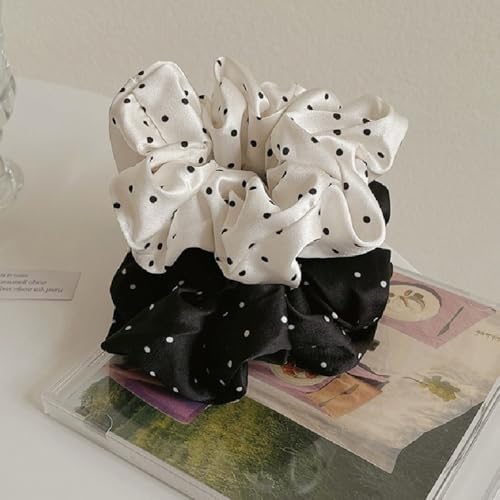 2 Stück Polka Dots Haarringe,Satin Haarband Elastische Haarbänder Scrunchies Haare Ringe Elegant Französisch Haargummis Haarschmuck für Damen und Frauen Geburtstagsgeschenk,Gemischt von Blausky