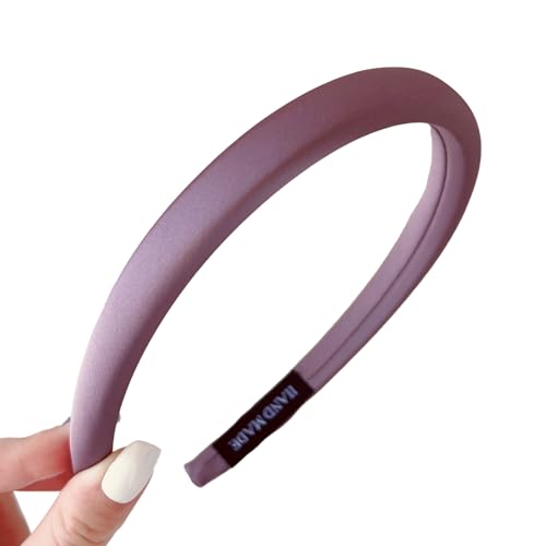 2 Stück Satin Haarband Damen,Weicher Schwamm Haarreifen Gepolstertes Stirnband Stoff Haarreif Dünnes Stirnbänder keine Zähne Haarschmuck zum Waschen Make up Dusche Hautpflege,Dunkelviolett von Blausky