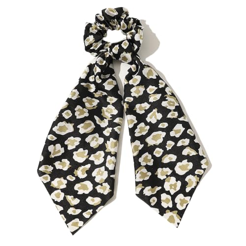 2 Stück Satin-Haarschleifen,Haarband mit Langer Schwanz für Damen Elastische Haargürtel Haargummis Haarbänder Elegant Bowknot Haar Ringe Pferdeschwanzhalter Haarschmuck,Satin Leopardenmuster-Schwarz von Blausky