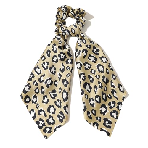 2 Stück Satin-Haarschleifen,Haarband mit Langer Schwanz für Damen Elastische Haargürtel Haargummis Haarbänder Elegant Bowknot Haar Ringe Pferdeschwanzhalter Haarschmuck,Satin Leopardenmuster-Beige von Blausky