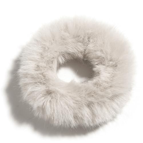 2 Stück Scrunchies für Damen,Plüsch-Haar-Ringe Elastische Stirnband Haargummis Flauschiger Plush-Haarband Haarschmuck Weiche Pferdeschwanzhalter Geeignet für Herbst und Winter,Beige von Blausky