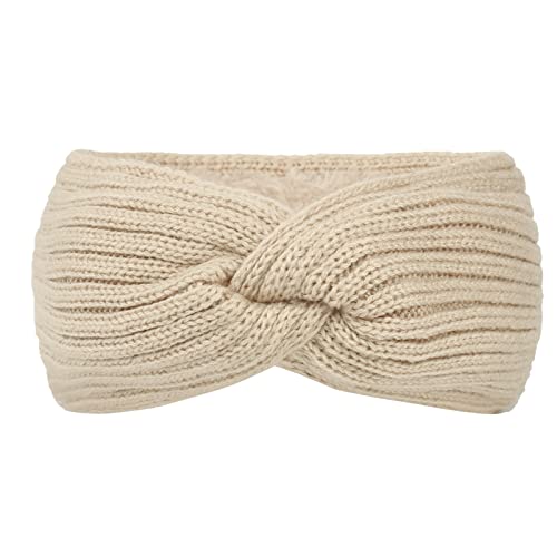 2 Stück Stirnband Damen Winter,Strick Haarband mit Twist Knoten und Rippenmuster Breite Plüsch Kopfband Elastische Haarbänder Warme Herbst Winter Stirnbänder Frauen 23.5x11cm,Beige von Blausky