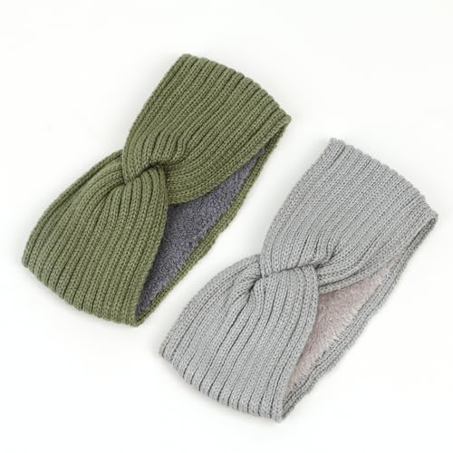 2 Stück Stirnband Damen Winter,Strick Haarband mit Twist Knoten und Rippenmuster Breite Plüsch Kopfband Elastische Haarbänder Warme Herbst Winter Stirnbänder Frauen 23.5x11cm,Farbe C von Blausky