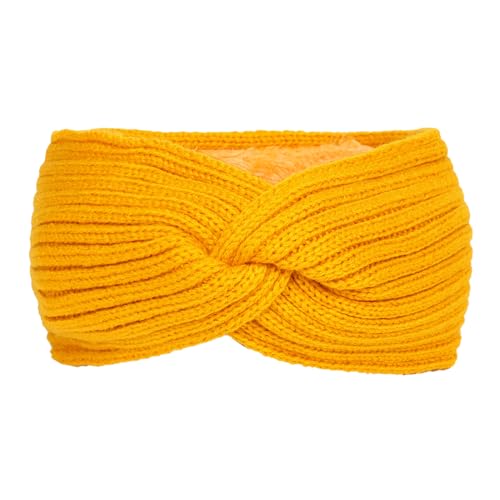 2 Stück Stirnband Damen Winter,Strick Haarband mit Twist Knoten und Rippenmuster Breite Plüsch Kopfband Elastische Haarbänder Warme Herbst Winter Stirnbänder Frauen 23.5x11cm,Kurkuma von Blausky