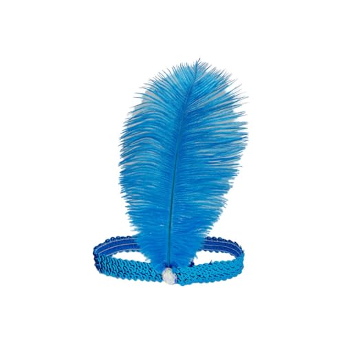 2 Stück Vintage Feder Kopfbedeckung für Damen,Elastische Haarbänder mit Straußenfedern Pailletten-Strass Stirnband Flapper Haarschmuck für Gatsby Abschlussball Karneval Party,Blau von Blausky