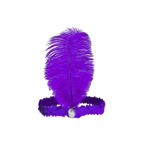 2 Stück Vintage Feder Kopfbedeckung für Damen,Elastische Haarbänder mit Straußenfedern Pailletten-Strass Stirnband Flapper Haarschmuck für Gatsby Abschlussball Karneval Party,Lila B von Blausky