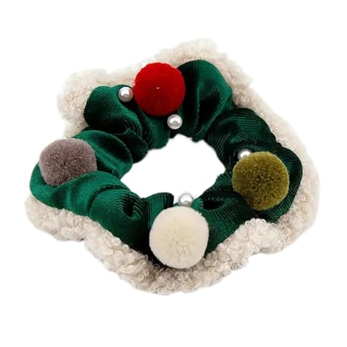 2 Stück Weihnachten Samt Haargummis,Süßes Plüsch Haarband Elastische Gummibänder Scrunchies mit Plüschball und Perlen Haargummi Haarbänder Weich Haarschmuck für Damen 10cm,Grün von Blausky