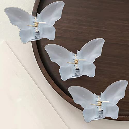 3 Stück 8cm Kristall Schmetterling Haarspangen,Damen Butterfly Hair Jaw Clips Rutschfeste Haarklammern Französisch Haarschmuck Haarstyling-Zubehör für Medium und Dünnes Haar,Frosted Blue von Blausky