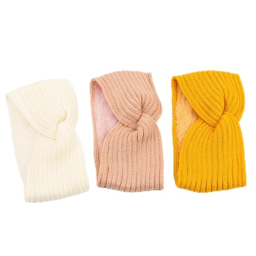 3 Stück Stirnband Damen Winter,Strick Haarband mit Twist Knoten und Rippenmuster Breite Plüsch Kopfband Elastische Haarbänder Warme Herbst Winter Stirnbänder Frauen 23.5x11cm,Farbe A von Blausky