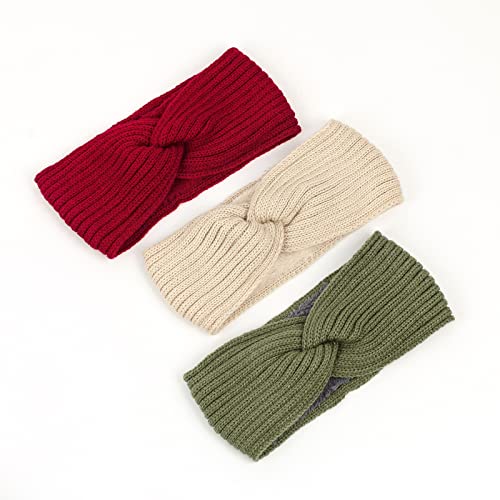 3 Stück Stirnband Damen Winter,Strick Haarband mit Twist Knoten und Rippenmuster Breite Plüsch Kopfband Elastische Haarbänder Warme Herbst Winter Stirnbänder Frauen 23.5x11cm,Farbe D von Blausky
