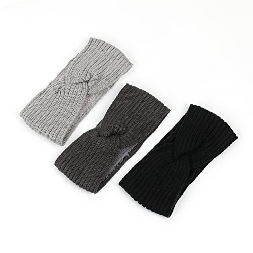 3 Stück Stirnband Damen Winter,Strick Haarband mit Twist Knoten und Rippenmuster Breite Plüsch Kopfband Elastische Haarbänder Warme Herbst Winter Stirnbänder Frauen 23.5x11cm,Farbe E von Blausky