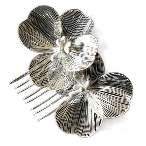 4 Stück 7x6cm Braut Hochzeit Haarkamm,Elegante Braut Kamm Blume Haarnadeln Kopfschmuck Retro Brautschmuck Haarkämme mit Perlen Metall Haarschmuck für Frauen und Brautjungfern,Silber von Blausky