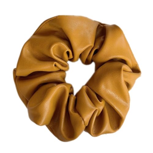 4 Stück Leder Haargummis für Damen,Scrunchies Weiche Elastische Haare Ringe Haarband Haarringe aus PU-Leder Pferdeschwanzhalter Haarschmuck für Frauen Dicke und Lockiges Haar,Gelb von Blausky