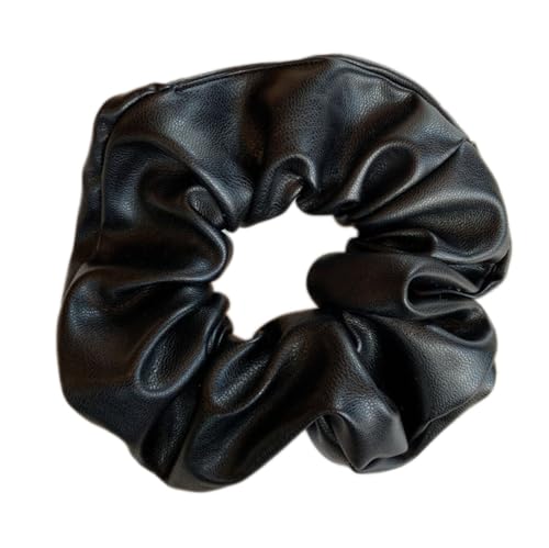 4 Stück Leder Haargummis für Damen,Scrunchies Weiche Elastische Haare Ringe Haarband Haarringe aus PU-Leder Pferdeschwanzhalter Haarschmuck für Frauen Dicke und Lockiges Haar,Schwarz von Blausky