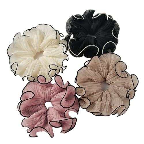 4 Stück Plisee-Stoff Haargummis Elastische Haarbänder Groß Rüschen Scrunchies Frauen Falten Haare Ringe,Pferdeschwanzhalter Elegant Französisch Haarringe für Damen Geburtstagsgeschenk,Zufällige Farbe von Blausky
