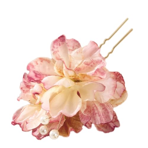 5 Stück 8cm Metall Französische Haarnadeln,Blumen Haarspangen Bobby Pins U-förmig Haarnadeln Haarklammern mit Seidenblumen und Perlen Haarschmuck für Frauen Hair Styling,Rosa von Blausky