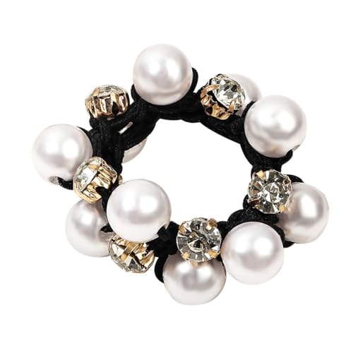 5 Stück Perlen-Strass-Haarband,Elastische Scrunchies Geflochtenes Haarseil Haargummis Haarbänder Pferdeschwanzhalter Elegant Haarschmuck für Damen Dickes und Dünne Haar,Schwarz von Blausky