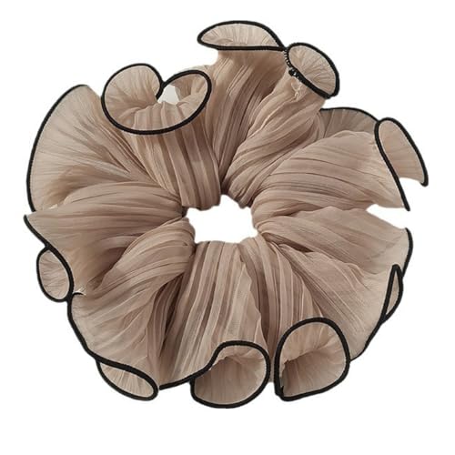 5 Stück Plisee-Stoff Haargummis Elastische Haarbänder Groß Rüschen Scrunchies Frauen Falten Haare Ringe,Pferdeschwanzhalter Elegant Französisch Haarringe für Damen Geburtstagsgeschenk,Hellbraun von Blausky
