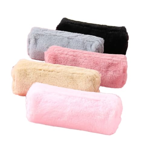 5 Stück Plüsch-Federmäppchen,Schulmäppchen Stiftetui Flauschiges Pencil Case Mäppchen Niedlich Stiftetasche Unisex Schreibwaren Organizer für Schule Uni Büro Geschenk 21x9x6cm,Farbenmix von Blausky