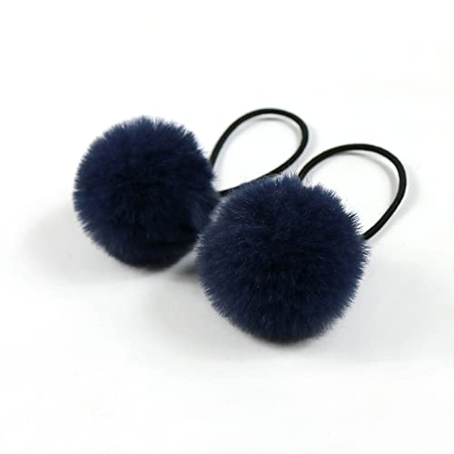 5 Stück Pom Pom Haargummi für Frauen,Elastisches Pom Ball Haarband Kleine Haargummis Scrunchie mit 5cm Pompons Haarbänder Haarschmuck für Pferdeschwanz dünne Zöpfe Braids,Dunkelblau von Blausky