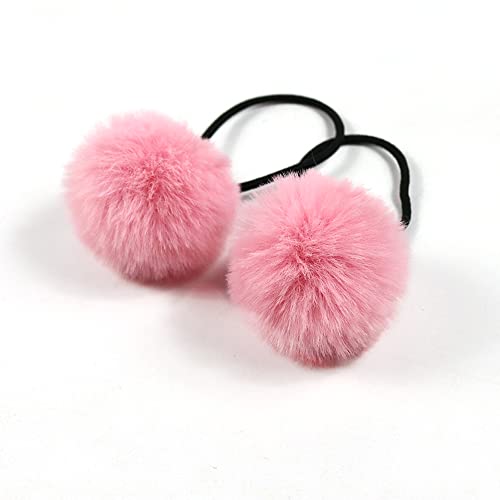 5 Stück Pom Pom Haargummi für Frauen,Elastisches Pom Ball Haarband Kleine Haargummis Scrunchie mit 5cm Pompons Haarbänder Haarschmuck für Pferdeschwanz dünne Zöpfe Braids,Dunkelrosa von Blausky