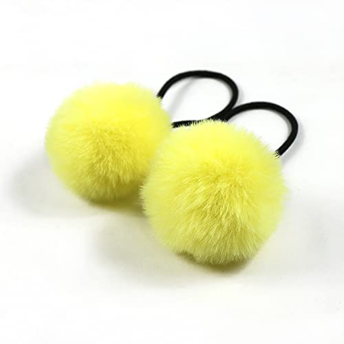 5 Stück Pom Pom Haargummi für Frauen,Elastisches Pom Ball Haarband Kleine Haargummis Scrunchie mit 5cm Pompons Haarbänder Haarschmuck für Pferdeschwanz dünne Zöpfe Braids,Gelb von Blausky