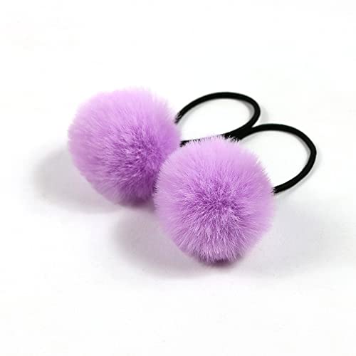 5 Stück Pom Pom Haargummi für Frauen,Elastisches Pom Ball Haarband Kleine Haargummis Scrunchie mit 5cm Pompons Haarbänder Haarschmuck für Pferdeschwanz dünne Zöpfe Braids,Lila von Blausky