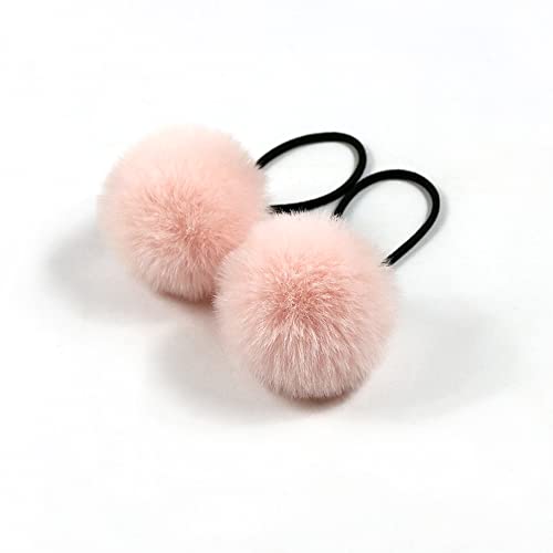 5 Stück Pom Pom Haargummi für Frauen,Elastisches Pom Ball Haarband Kleine Haargummis Scrunchie mit 5cm Pompons Haarbänder Haarschmuck für Pferdeschwanz dünne Zöpfe Braids,Pink von Blausky