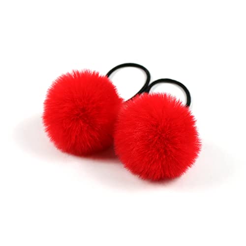 5 Stück Pom Pom Haargummi für Frauen,Elastisches Pom Ball Haarband Kleine Haargummis Scrunchie mit 5cm Pompons Haarbänder Haarschmuck für Pferdeschwanz dünne Zöpfe Braids,Rot von Blausky