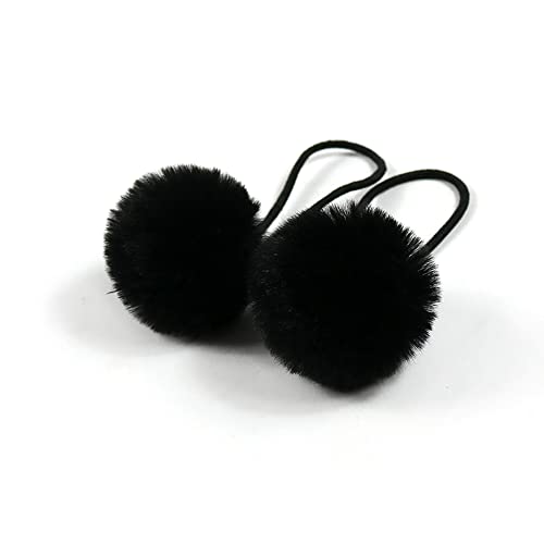 5 Stück Pom Pom Haargummi für Frauen,Elastisches Pom Ball Haarband Kleine Haargummis Scrunchie mit 5cm Pompons Haarbänder Haarschmuck für Pferdeschwanz dünne Zöpfe Braids,Schwarz von Blausky