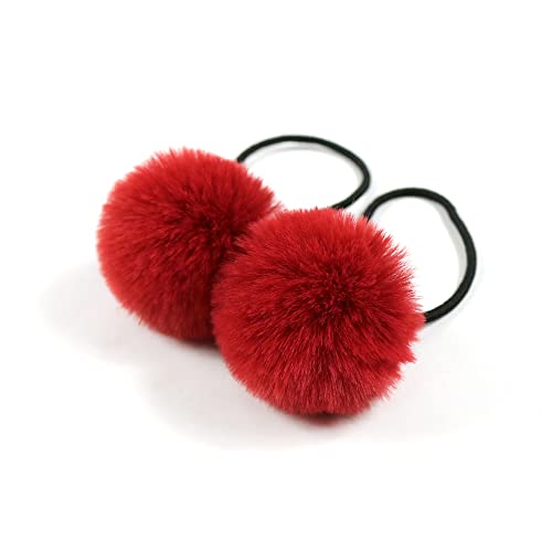 5 Stück Pom Pom Haargummi für Frauen,Elastisches Pom Ball Haarband Kleine Haargummis Scrunchie mit 5cm Pompons Haarbänder Haarschmuck für Pferdeschwanz dünne Zöpfe Braids,Weinrot von Blausky