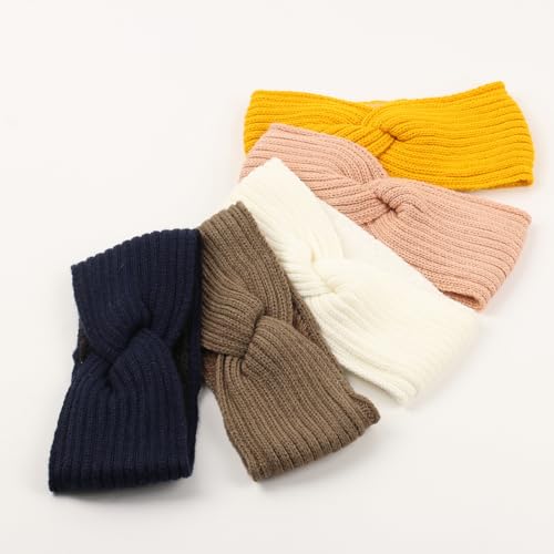 5 Stück Stirnband Damen Winter,Strick Haarband mit Twist Knoten und Rippenmuster Breite Plüsch Kopfband Elastische Haarbänder Warme Herbst Winter Stirnbänder Frauen 23.5x11cm,Farbe F von Blausky