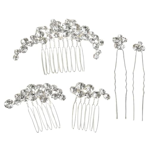 5-teiliges Set Brautschmuck Hochzeit Haarnadeln,Strasssteine Haarschmuck,3 Stück Haarkamm + 2 Stück Haarnadel,Edelstein Schmuck U-förmig Braut Haarspangen für Frauen und Damen,Silber von Blausky
