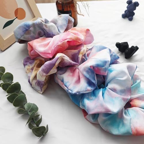 6 Stück 8 cm Haargummis Scrunchies für Damen,Tie-dye Haarbänder,Elastische Zopfgummis,Farbverlauf Haargummi,Haare Ringe Weich Haarschmuck Pferdeschwanzhalter Frauen,Gummibänder,Gemischte Farben von Blausky