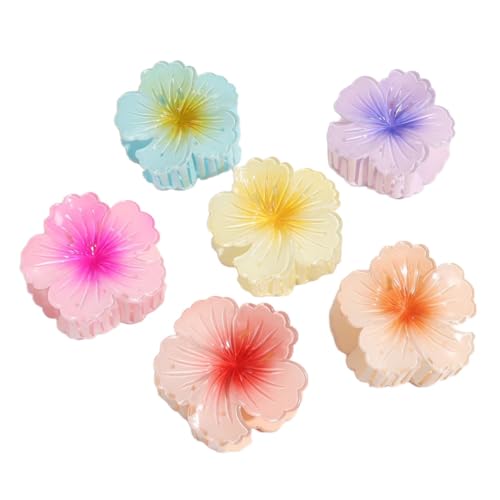 6 Stück Blumen Haarklammer,Verlaufsfarbe Blumen-Haarklammern,Elegant Französisch Hair Clip,Damen Rutschfest Haarstyling Zubehör für Hochzeit Strand Weihnachten Täglich,7.5x7.2cm,Zufällige Farbe von Blausky