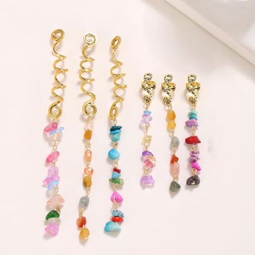 6 Stück Metall Dreadlocks Haarschmuck,Haarspiralen Clips Spiral Pin Spirale Haarspange mit Steinperlen Spirale Haar Clip Zöpfe Schmuck für Männer & Frauen DIY Haar Stil,Mixed C von Blausky