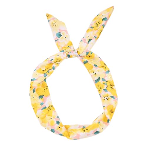 6 Stück Verstellbare Blumen-Stirnbänder für Damen,Häschenohr Kopfband Biegbares Haarband Retro Schleife Stirnband mit Draht Elastische rutschfeste Haarbänder Haarschmuck,Gelb von Blausky