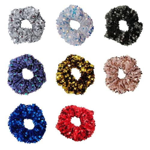 7 Stück 4 x 10 cm Glitzer-Haargummi,Scrunchies Samt,Große Haargummis mit Paillette,Glitzernd Stoff Haarschmuck Elastischer Pferdeschwanz-Halter Haarbänder für Frauen und Damen,Zufällige Farbe von Blausky