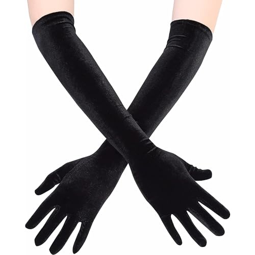 Blausky 1 Paar Handschuhe,Damen Abendhandschuhe,Samt Handschuhe,Lange Samthandschuhe,Hochzeitshandschuhe,Wärme Gloves,Ellenbogen Handschuh,für Party Halloween Karneval,9 x 53 cm,Schwarz von Blausky
