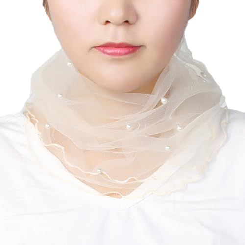 Blausky 1 Stück Damen Schal,Loop Schlauchschal Rundschal Edler Einfarbiger Tüllschal Halstücher Loopschal Schal mit Perlen Leichter Weicher Schal Schlauchtuch,für Hochzeit Braut Abendkleider,Beige von Blausky