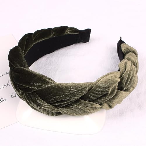 Blausky 1 Stück Samt Haarreif,Geflochten Stirnband Breit Haarband Mode Haarschmuck für Damen Vintage Gepolsterte Stirnbänder Haarreifen Zopf DIY Haarbänder Haarschmuck für Weihnachten Wedding,Grün von Blausky